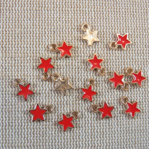 Breloques étoile doré émaillé rouge 8mm - lot de 10