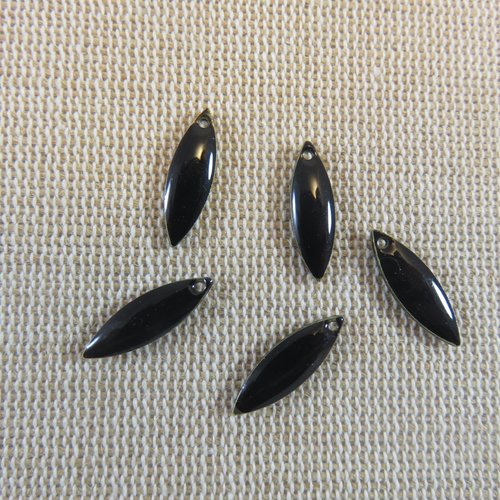 Breloques marquise sequins émaillé noir 16mm apprêt bijoux - lot de 5