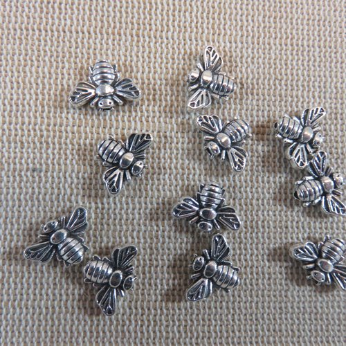 Perles abeille métal coloris argenté 13mm - lot de 10