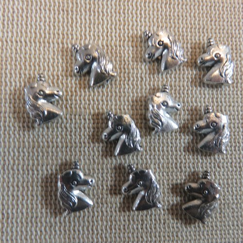 Perles licorne métal coloris argenté 11mm - lot de 10
