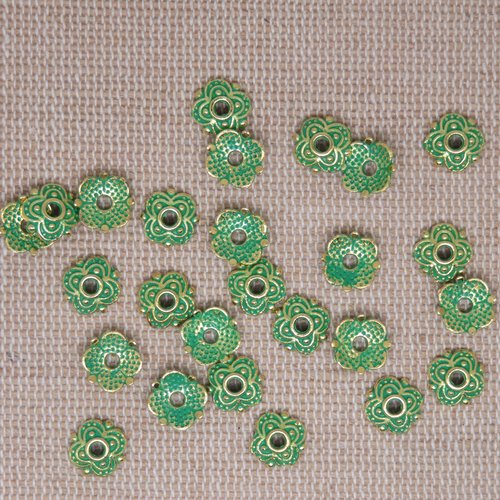 Coupelles fleur doré patiné vert de gris 8mm apprêt pour bijoux - lot de 20