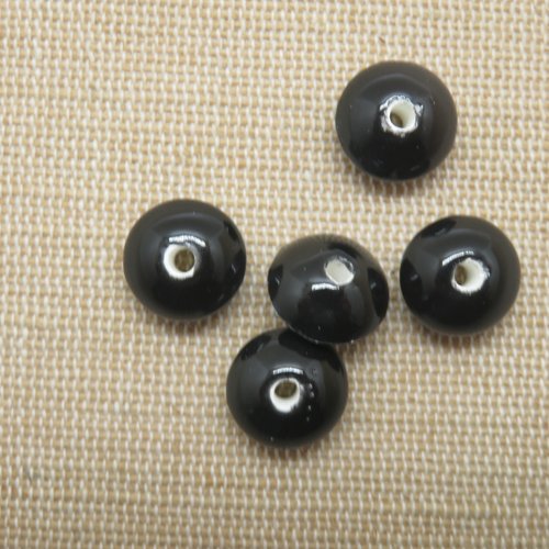 Perles céramique soucoupe noir 12mm - lot de 5
