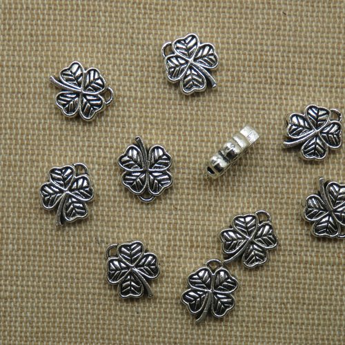 Perles trèfles à 4 feuilles métal coloris argenté 12mm - lot de 5