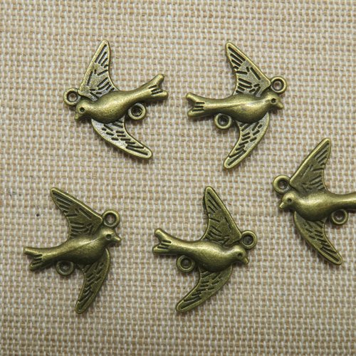 Pendentifs oiseau bronze hirondelle en métal 22mm - lot de 5