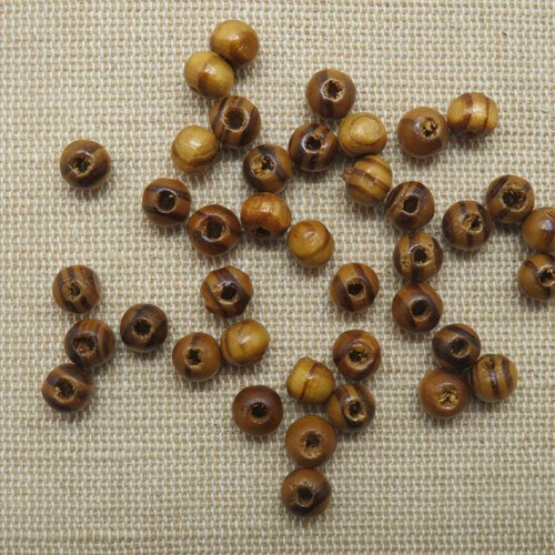 Perles en bois 6mm pin marron clair - lot de 25