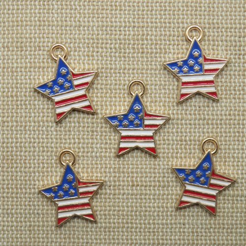 Breloques étoile drapeau américain pendentif métal émaillé 19mm - lot de 5