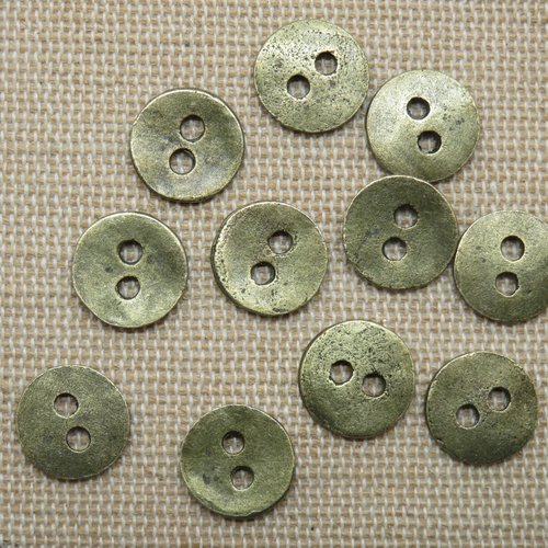 Boutons métal bronze 11mm rond effet antique bouton de couture - lot de 10