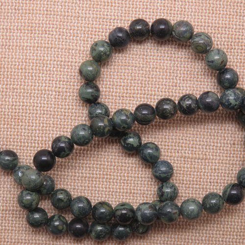 Perles jaspe kambaba 6mm ronde vert foncé pierre de gemme - lot de 10