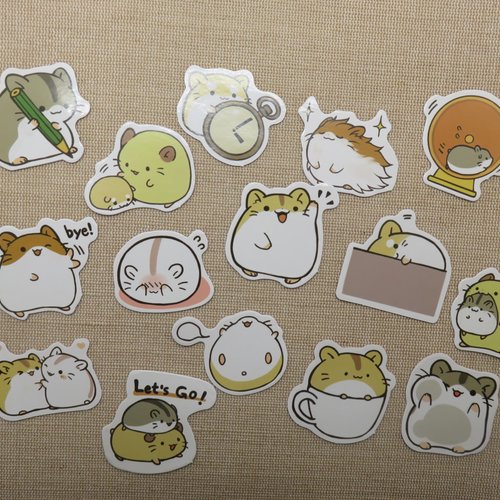 Étiquettes autocollant hamster kawaii scrapbooking - stickers animaux papier autocollant / 15pcs
