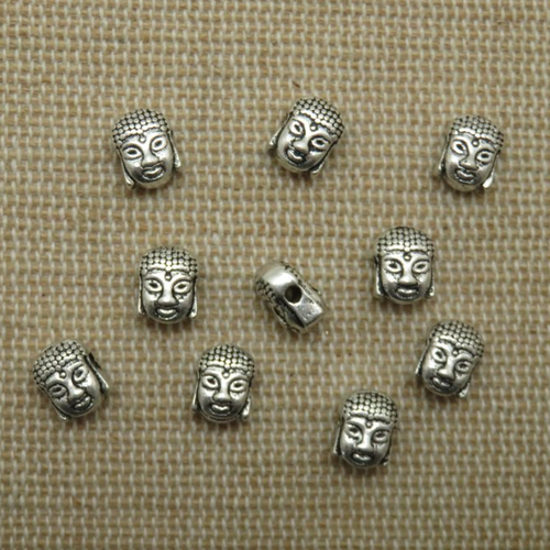 Perles bouddha 3d argenté 7mm x 5mm - lot de 10