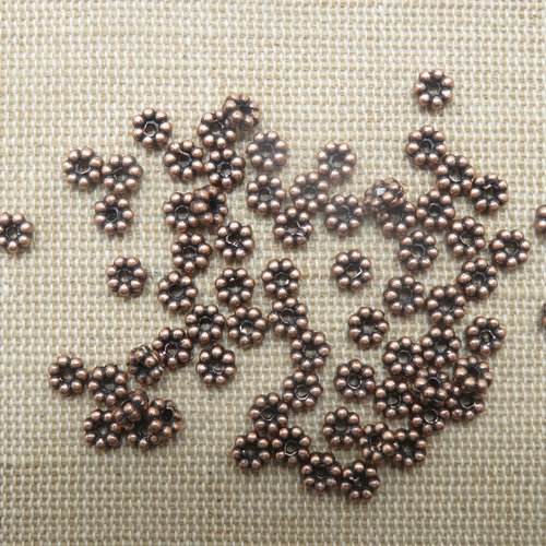 Perles fleur entretoise 5mm couleur cuivre - lot de 25