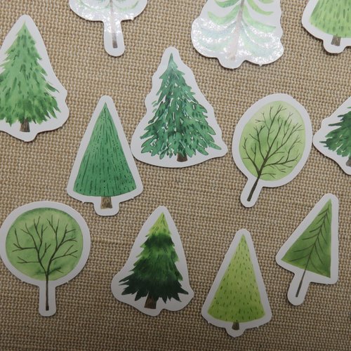 Étiquettes autocollant arbre sapin scrapbooking - stickers nature pour décoration / 15pcs