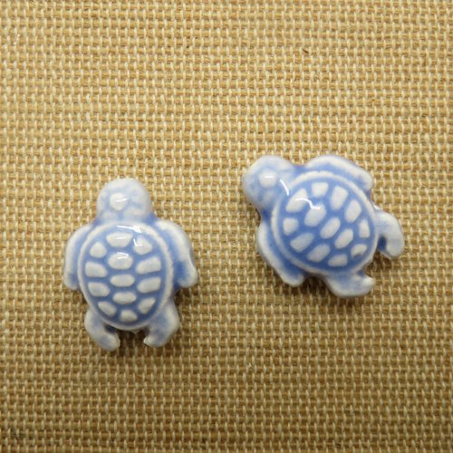 Perles céramique tortue bleu-violet 19x15mm - lot de 2 perles animaux de mer