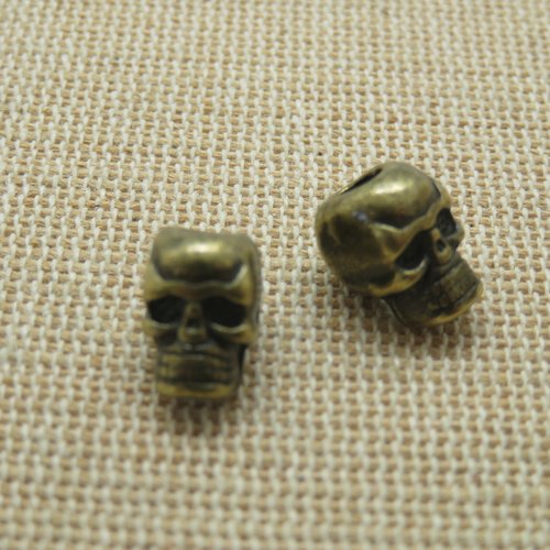 Perles crane métal tête de mort coloris bronze 10mm - lot de 2