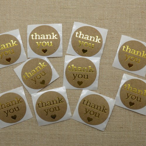 Étiquettes thank you cœur doré autocollante - lot de 25 stickers rond 25mm