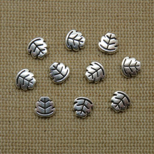 Perles feuille métal coloris argenté 7mm - lot de 10