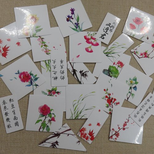 Stickers fleurs japon scrapbooking - étiquettes  autocollant / 40pcs