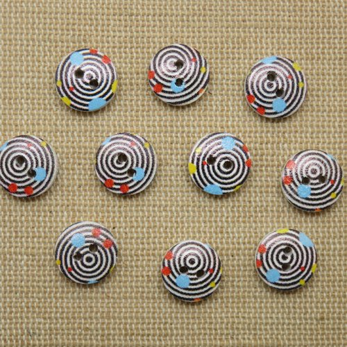 Boutons en bois spirale galaxie 12mm - lot de 10 bouton de couture
