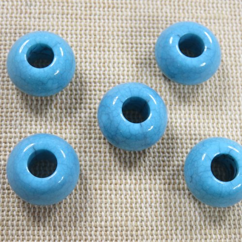 Perles rond plat 15mm bleu turquoise en acrylique - lot de 5