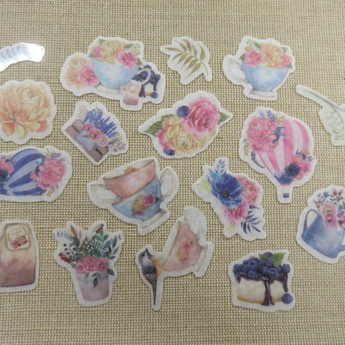 Stickers fleur plante printemps scrapbooking - étiquettes papier autocollant / 23pcs