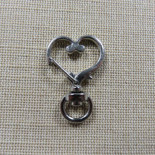 Mousqueton cœur argenté en métal 35mm porte-clés avec anneaux pivotant