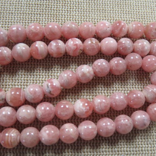 Perles rhodochrosite argentine naturelle ronde 6mm - lot de 5 pierre de gemmes