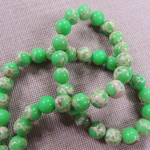 Perles jaspe impériale teinté vert 8mm pierre de gemme - lot de 10