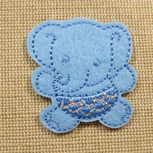 Patch bébé éléphant bleu thermocollant - écusson éléphanteau bleu pour layette