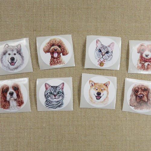 Étiquettes animaux chien chat autocollante - lot de 25 stickers rond 25mm