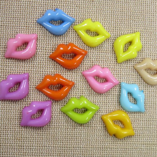 Cabochons bisous lèvre multicolore 18mm - lot de 10