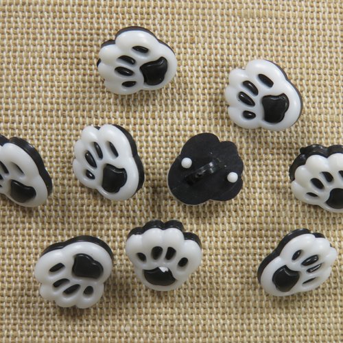 Boutons patte de chat acrylique 13mm noir et blanc - lot de 10