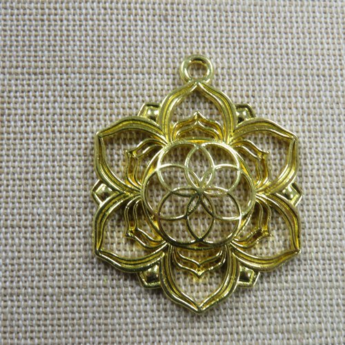 Pendentif fleur de vie lotus métal doré 43mm, méditation bijoux zen