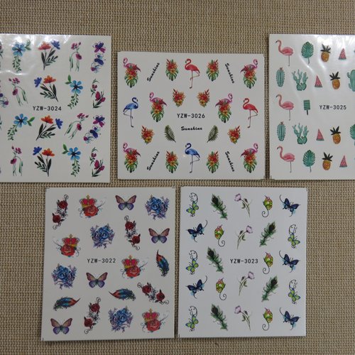 Stickers d'ongle papillon fleurs fruits - nails-art décalcomanie