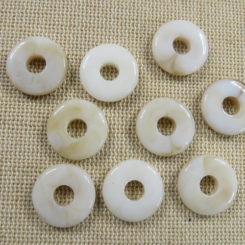 Perles marbré beige rondelle 15mm en acrylique - lot de 10