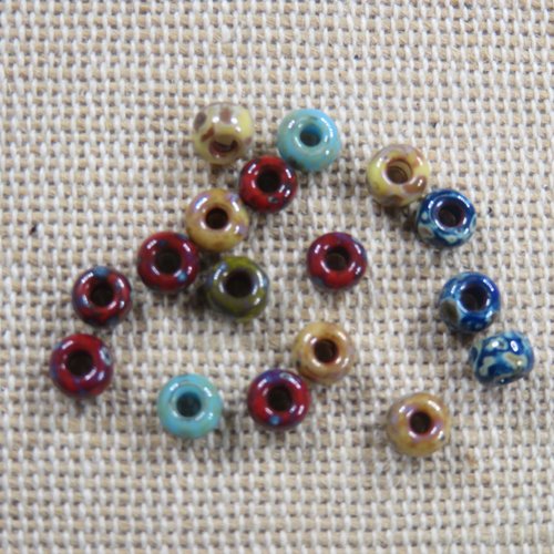 Perles bohème rond-plat en verre multicolore 4mm, lot de 15
