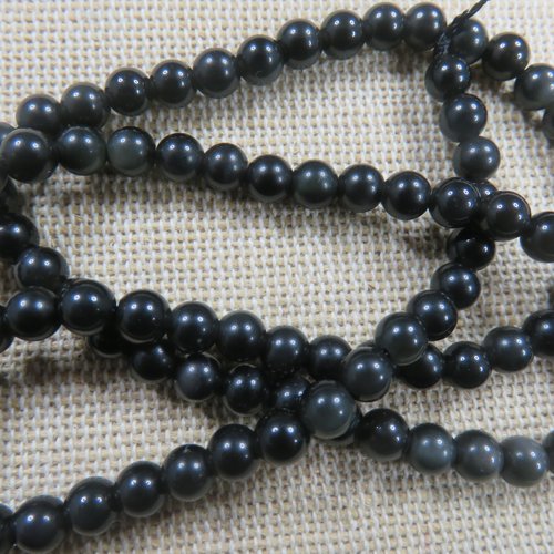Perles obsidienne 4mm noir ronde - lot de 10
