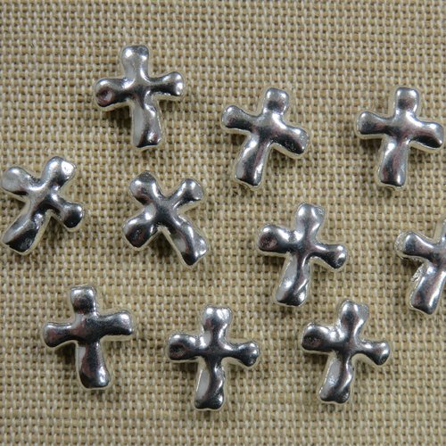 Perles croix argenté irrégulière métal 13mm - lot de 10
