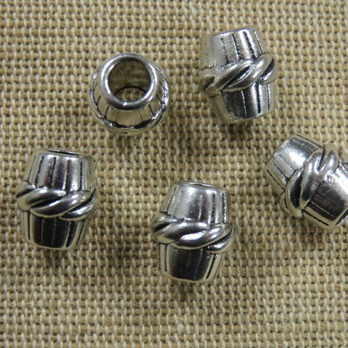 Perles tonneau métal 11x10mm argenté - lot de 5
