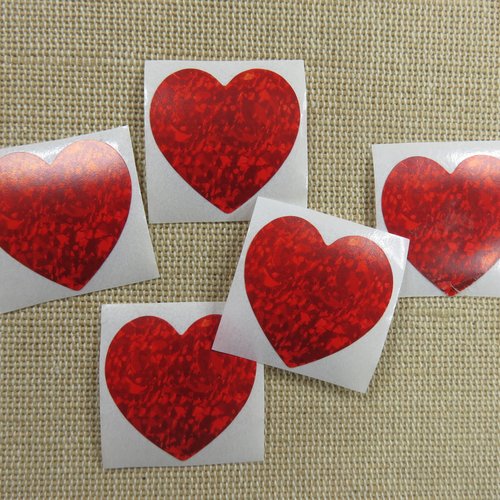 Étiquettes cœur rouge marbré autocollante stickers 25mm - lot de 25