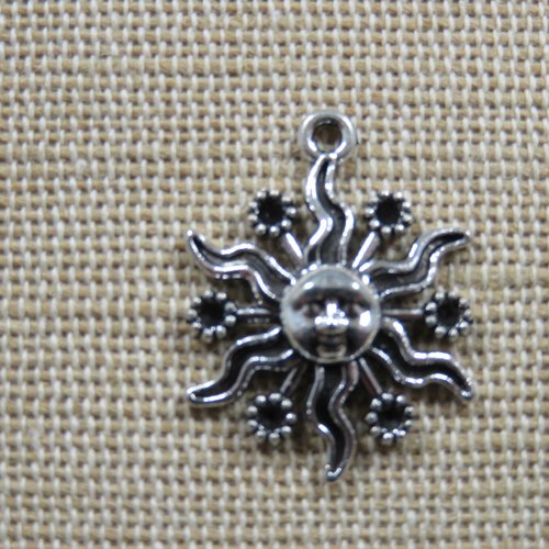 Breloque soleil argenté 23mm en métal, pendentif céleste