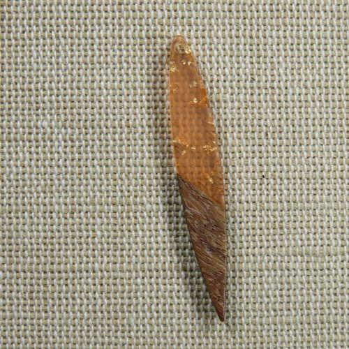 Pendentif navette bois résine 43mm strass étain pour création bijoux diy