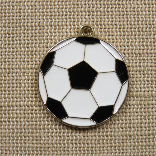 Pendentif ballon football métal émaillé blanc noir 28mm