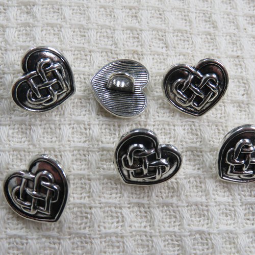 Boutons métal nœud celtique argenté 13mm cœur - lot de 6