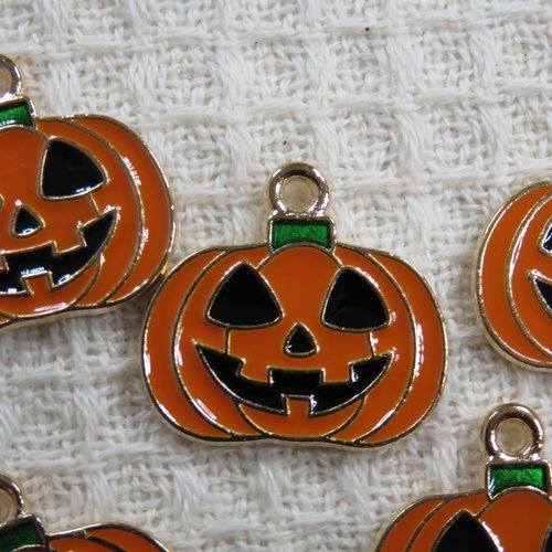 Pendentifs citrouille halloween métal émaillé - lot de 2