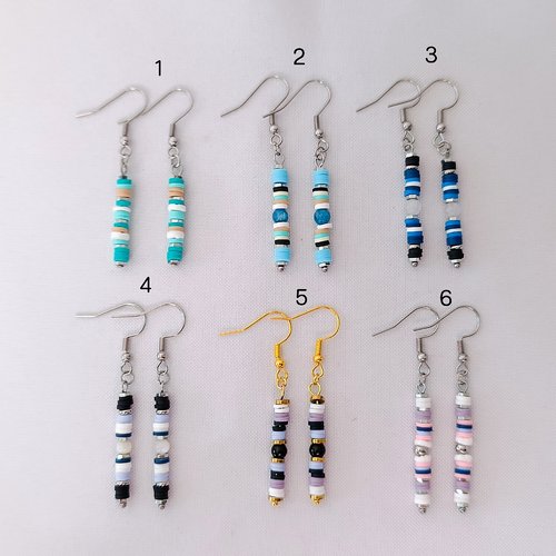 Boucles d'oreilles pendantes en perles heishi