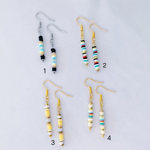 Boucles d'oreilles pendantes en perles heishi