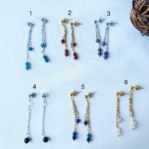 Boucles d'oreilles pendantes chaînes en pierres naturelles