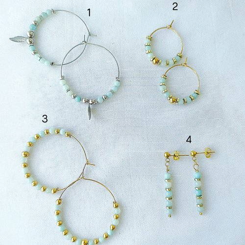 Boucles d'oreilles, pendantes et créoles en acier inoxydable, pierres naturelles d'amazonite