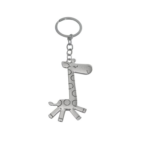Porte-clés, bijou de sac girafe en acier argenté.