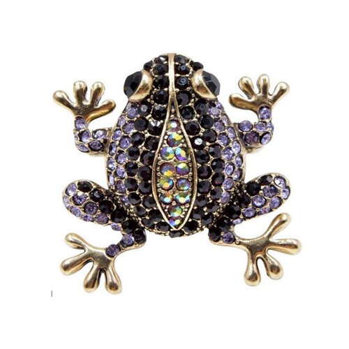 Broche bijou épingle grenouille strass cristal violet et noir.